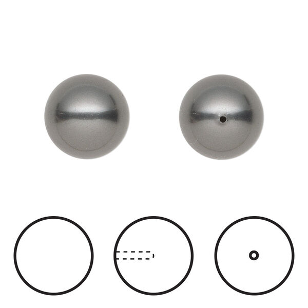 Pearl 4pk dark grey, Crystal Passions® 12mm round 5818 image number 0