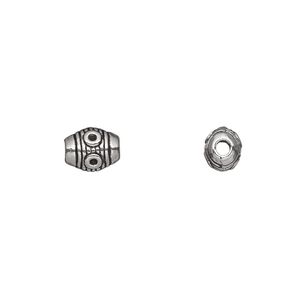Bead, antique silver-plated "pewter" (zinc-based alloy), 8x6mm fancy barrel. Sold per pkg of 50.