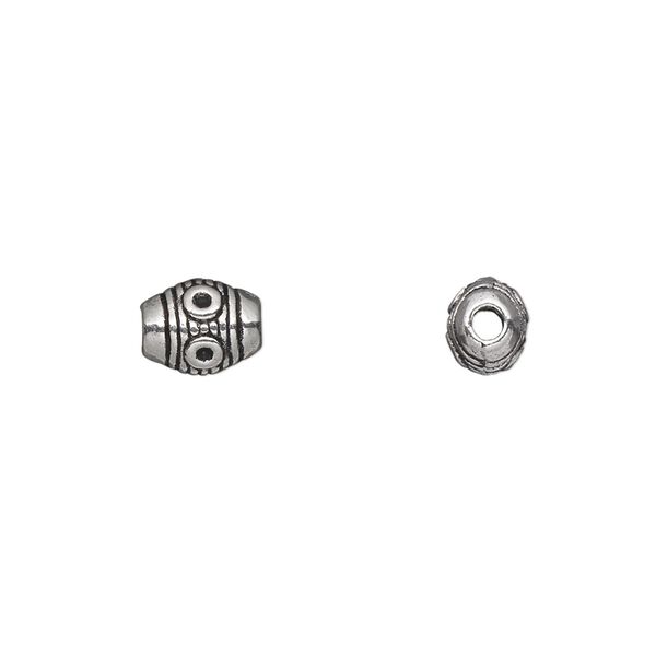 Bead, antique silver-plated "pewter" (zinc-based alloy), 8x6mm fancy barrel. Sold per pkg of 50. image number 0