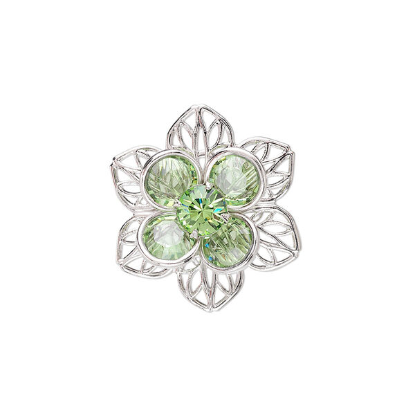 Sew-on 1pk peridot rhodium finish, Crystal Passions® 22x20mm flower 62007 image number 0