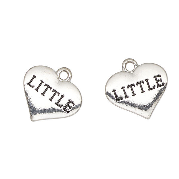 Charm, antique silver-finished enamel "pewter" (zinc-based alloy), black, 16x13mm heart with "Little". Sold per pkg of 2. image number 0