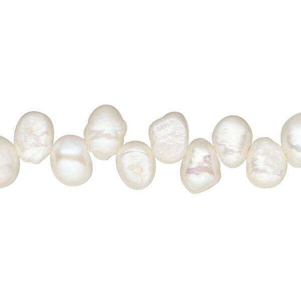 Pearl, cultured freshwater (bleached), white, 8x5mm-11x7mm top-drilled rice, D grade, Mohs hardness 2-1/2 to 4. Sold per 15-inch strand. image number 0