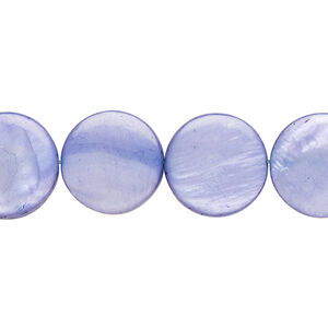 Mother-of-pearl shell 1pkg1, puffed flat round bead 15 inch dark lavender 13-14mm