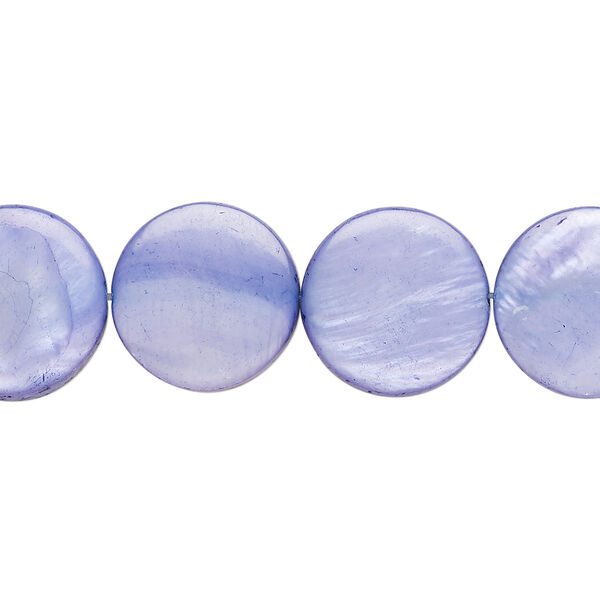Mother-of-pearl shell 1pkg1, puffed flat round bead 15 inch dark lavender 13-14mm image number 0