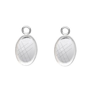 Drop, fine silver, 14x10mm oval bezel cup setting with open loop. Sold per pkg of 2.