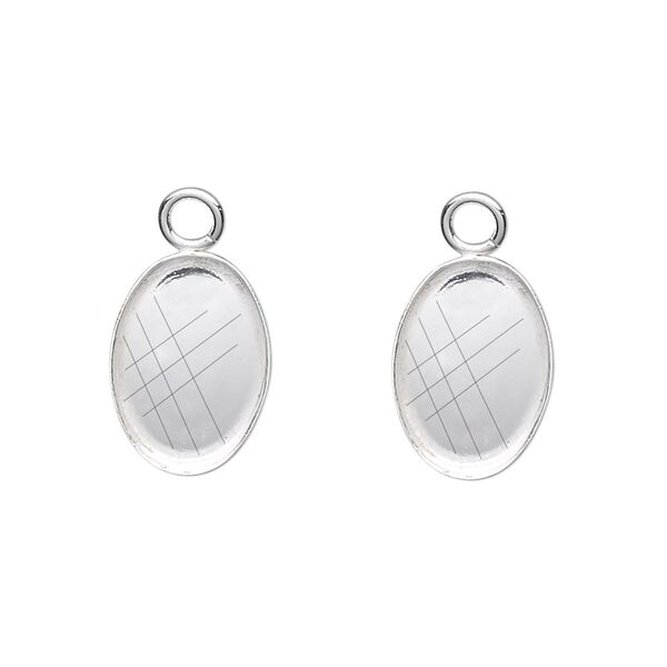Drop, fine silver, 14x10mm oval bezel cup setting with open loop. Sold per pkg of 2. image number 0