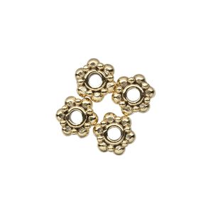 Bead, antique gold-plated pewter (tin-based alloy), 8x4.5mm beaded rondelle. Sold per pkg of 4.