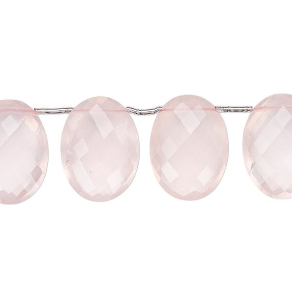 Rose quartz 1pkg9, hand-cut top-drilled faceted puffed oval bead natural graduated 14x10mm-16x12mm image number 0
