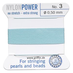 Thread, Griffin, nylon, turquoise blue, size #3. Sold per 2-meter card (approximately 78 inches).