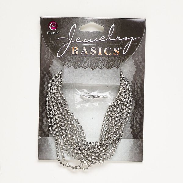 Chain, silver-finished steel, 2mm ball. Sold per pkg of 80 inches. image number 0