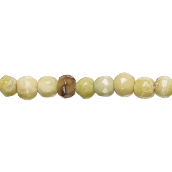 Bead, yellow-green opal (natural), 6x4mm-7x6mm hand-cut faceted rondelle with 0.4-1.4mm hole, C+ grade, Mohs hardness 5 to 6-1/2. Sold per 8-inch strand, approximately 40 beads. image number 0