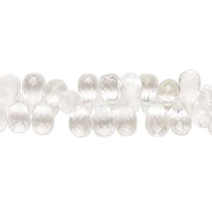Quartz crystal 1pkg1, hand-cut top-drilled micro-faceted teardrop bead natural 7 inch 6x4mm-9x5mm