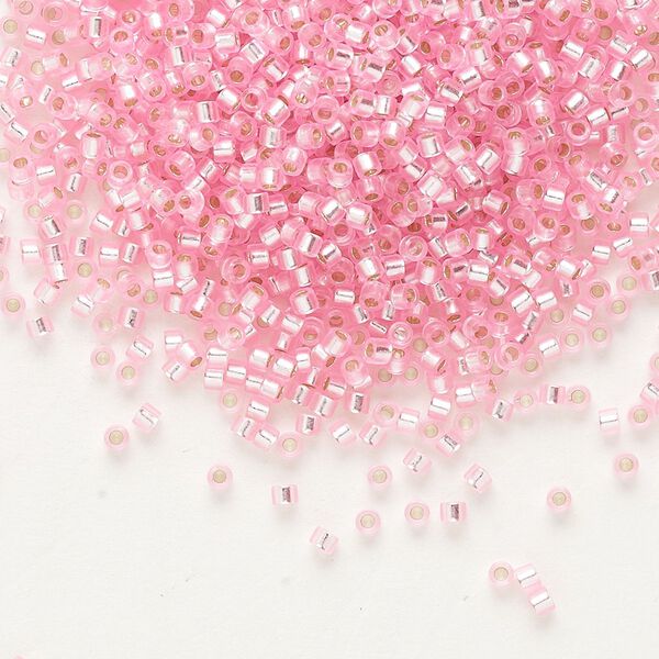 Seed bead, Delica®, glass, pkg/7.5g, #11 round, transparent outside dyed silver-lined pink (DB-1335). image number 0