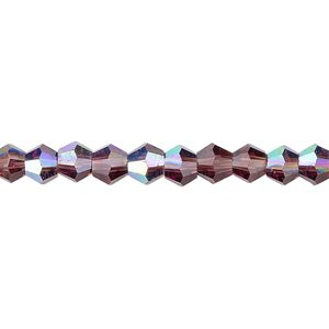Bead 1pk transparent amethyst purple AB, Celestial Crystal® 6mm bicone 15.5-16 inch