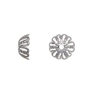 Bead cap, gunmetal-plated brass, 12x5mm filigree round, fits 12-16mm bead. Sold per pkg of 10.