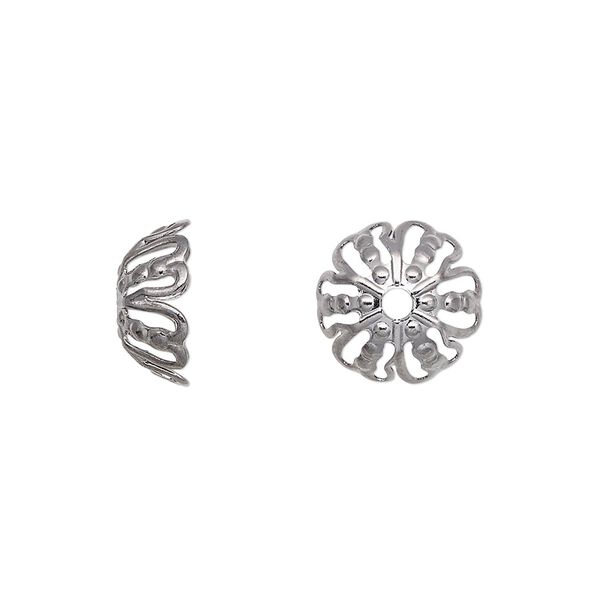 Bead cap, gunmetal-plated brass, 12x5mm filigree round, fits 12-16mm bead. Sold per pkg of 10. image number 0