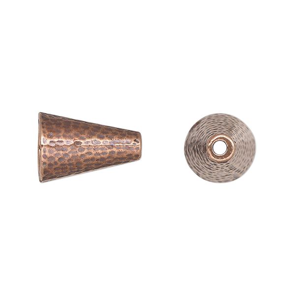 Cone, TierraCast®, "Hammertone" collection, antique copper-plated pewter (tin-based alloy), 15x10mm with hammered design, 7.2mm inside diameter. Sold per pkg of 2. image number 0