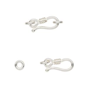 Clasp hook&eye 1pkg2 sterling silver, 14x7mm / 4mm jump ring, 1-strand