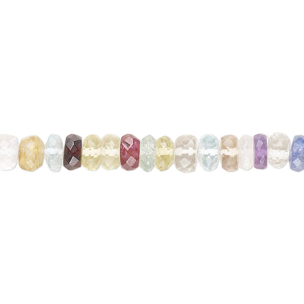 Bead, multi-gemstone (natural / dyed / heated), 4x2mm-6x3mm hand-cut micro-faceted rondelle with 0.4-1.4mm hole, C+ grade, Mohs hardness 3 to 7. Sold per 7-1/2 inch strand. image number 0