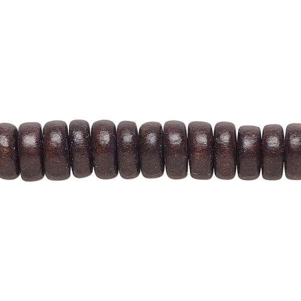 Bead, Taiwanese cheesewood (dyed / waxed), chocolate brown, 8x4mm rondelle. Sold per pkg of (2) 15-1/2" to 16" strands. image number 0