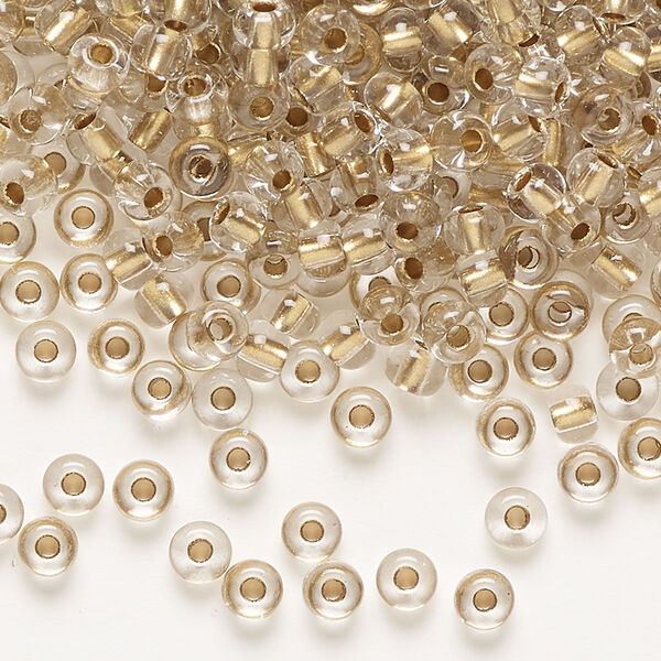 Seed bead, glass, pkg/50g, #6 round, opaque and transparent gold-lined clear. image number 0
