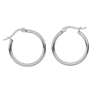Hoop earring, Everyday Jewelry, stainless steel, pkg/1 pair, 24mm round.