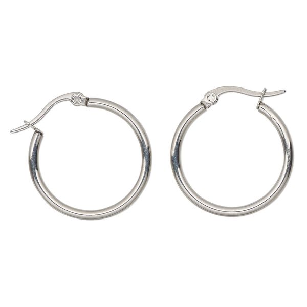 Hoop earring, Everyday Jewelry, stainless steel, pkg/1 pair, 24mm round. image number 0
