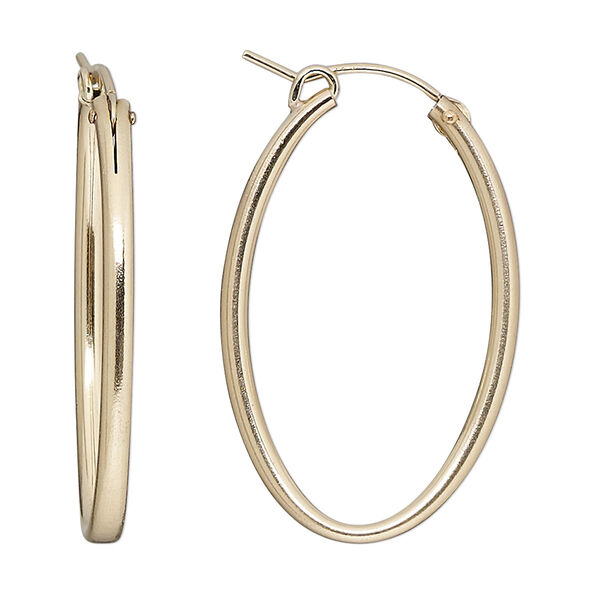 Earring, 14Kt gold-filled, 34mm oval hoop with latch-back closure. Sold per pair. image number 0