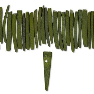 Bead, coconut palm wood (dyed / waxed), dark green, 25x4mm hand-cut top-drilled stick. Sold per 15-1/2" to 16" strand.