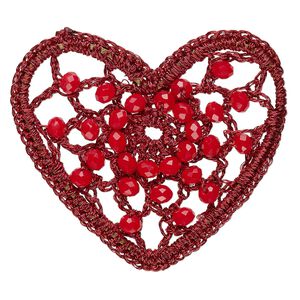 Focal, glass / nylon / steel, dark red, 52x45mm-53x47mm heart. Sold per pkg of 2.