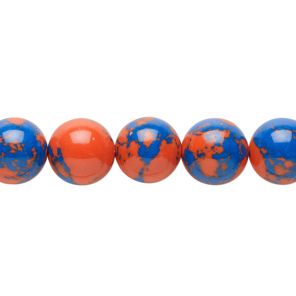 Bead, resin, dark blue and orange, 10mm round. Sold per 15-1/2" to 16" strand. image number 0