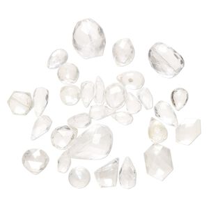 Quartz crystal 1pkg1, hand-cut top-drilled / center-drilled faceted mixed shape bead 1 oz mix 9x5mm-20x14mm