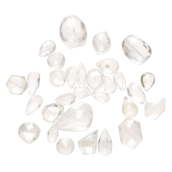Quartz crystal 1pkg1, hand-cut top-drilled / center-drilled faceted mixed shape bead 1 oz mix 9x5mm-20x14mm image number 0