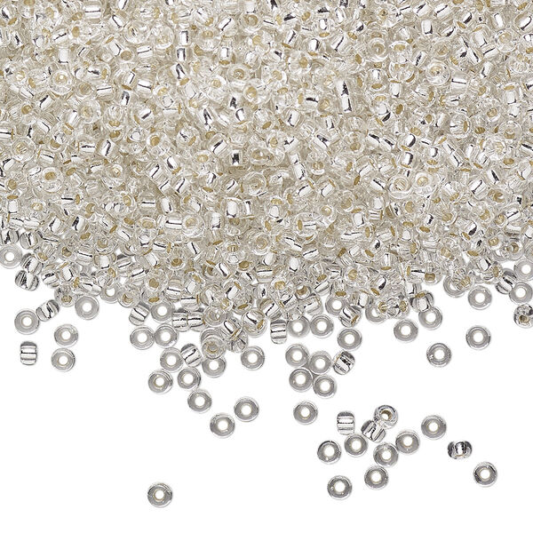 Seed bead, Miyuki, glass, pkg/25g, #11 rocaille, transparent silver-lined crystal clear, (RR-1). image number 0