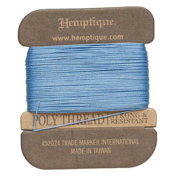 Thread, Hemptique®, polyester, pkg/32 yards, light blue, 0.45mm 3-ply round. image number 0