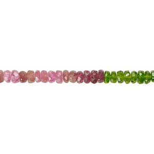 Green tourmaline / pink tourmaline 1pkg1, hand-cut faceted rondelle bead natural 15.5-16 inch graduated 3x1mm-4x3mm