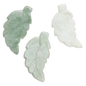 New "jade" 1pkg3, carved leaf focal natural 38x19mm