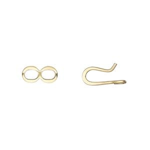 Clasp hook&eye 1pkg10 gold-plated, 10x6mm flat, brass 1-strand