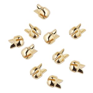 Crimp, Bulldog Crimp™, gold-plated "pewter" (zinc-based alloy), 7x6mm. Sold per pkg of 10.