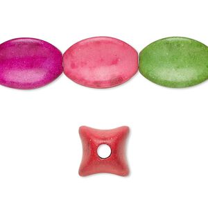 Bead, "howlite" (resin) (imitation), mixed colors, 16x14mm-16x15mm 4-sided oval with 2.5mm hole. Sold per 8-inch strand.