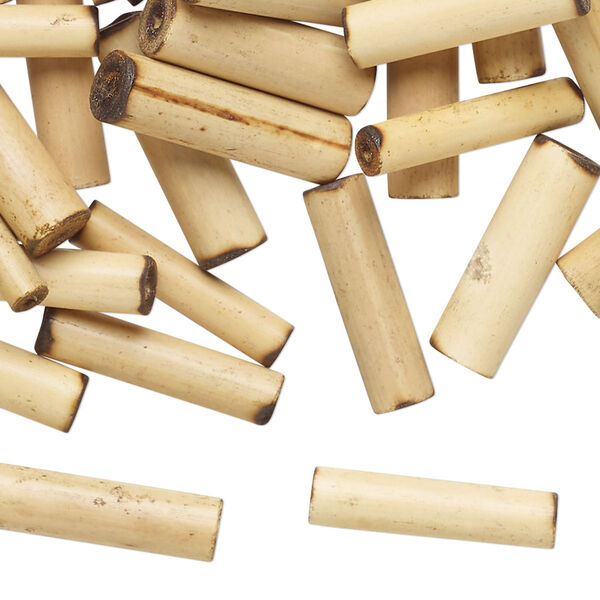 Bead, bamboo, brown and black, 14x3mm-16x5mm tube. Sold per pkg of 100. image number 0