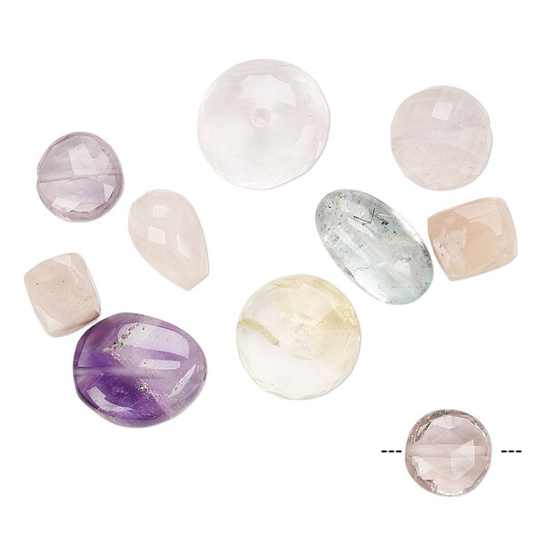 Multi-gemstone 1pkg10, hand-cut mixed shape bead mix 5x3mm-23x11mm image number 0