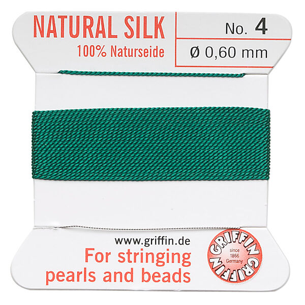 Thread, Griffin, silk, green, size #4. Sold per 2-meter card (approximately 78 inches). image number 0