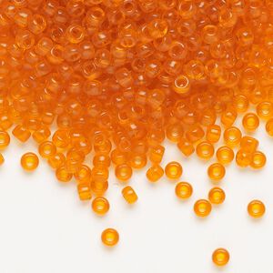 Seed bead, Miyuki, glass, pkg/250g, #8 rocaille, transparent orange (RR-138).