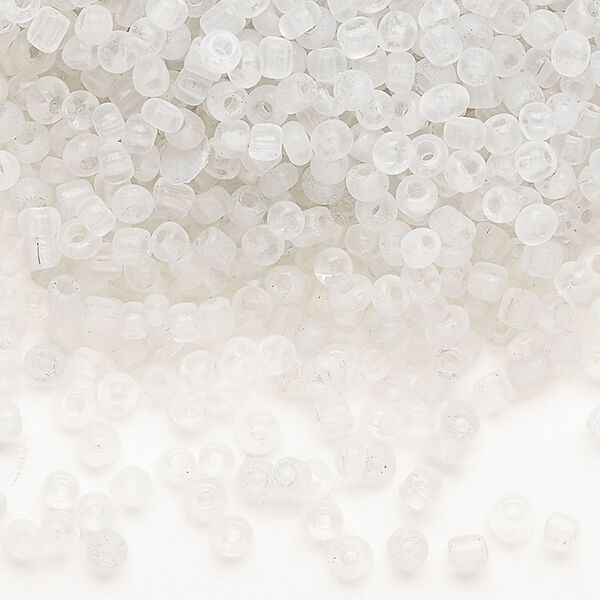 Seed bead, glass, pkg/50g, #11 round tube, translucent frosted clear. image number 0