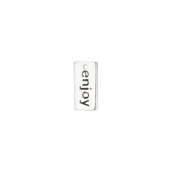 Drop, sterling silver and enamel, black, 12x6mm single-sided rectangle with "enjoy." Sold individually. image number 0