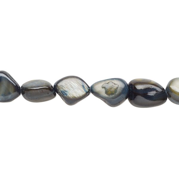 Bead, mother-of-pearl shell (dyed), steel, small to large pebble, Mohs hardness 3-1/2. Sold per 30-inch strand. image number 0
