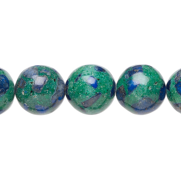 Bead 1pkg1 azurite-malachite, 12mm round 15.5-16 inch assembled image number 0
