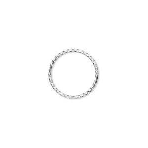 Jump ring, silver-plated brass, 15mm twisted round, 13.6mm inside diameter, 20 gauge. Sold per pkg of 100.