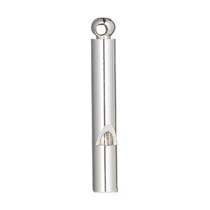 Focal, silver-finished brass, 30x4mm round tube whistle. Sold per pkg of 2.